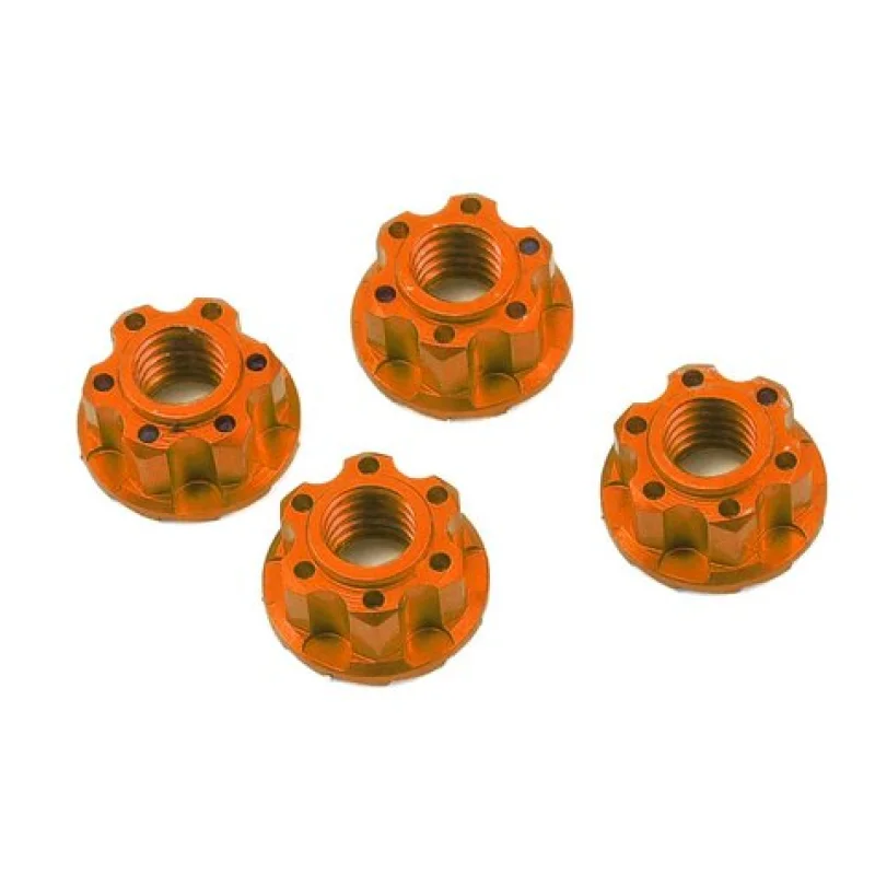 Yeah Racing YEAYA0448OR 4mm Aluminum Serrated Wheel Lock Nut (4) (Orange)