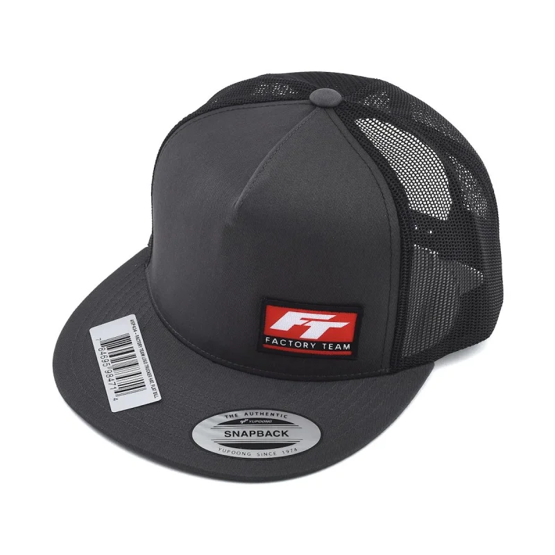 Team Associated ASCSP434 Factory Team Logo “Flatbill” Trucker Hat (Black/Grey) (One Size Fits Most)