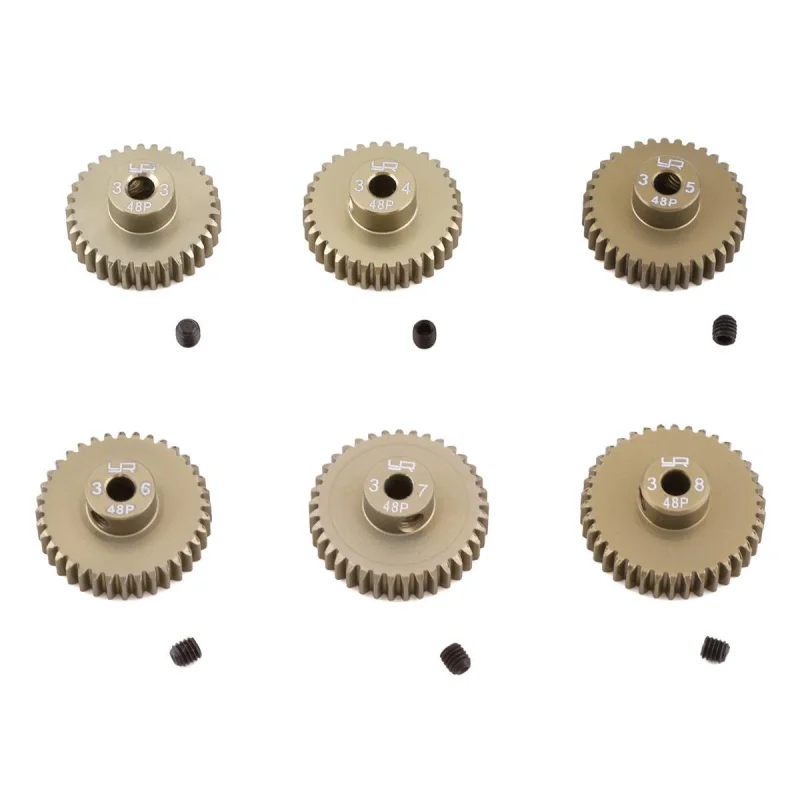 Yeah Racing YEAMG48033038 Hard Coated 48P Aluminum Pinion Gear Set (33, 34, 35, 36, 37, 38T) (3.17mm Bore)