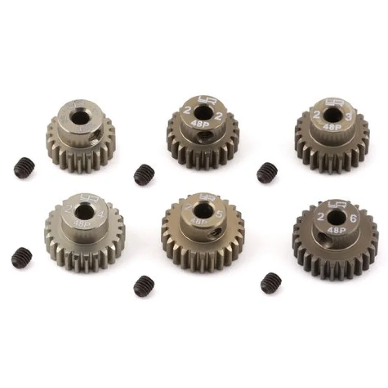 Yeah Racing YEAMG48021026 Hard Coated 48P Aluminum Pinion Gear Set (21, 22, 23, 24, 25, 26T) (3.17mm Bore)