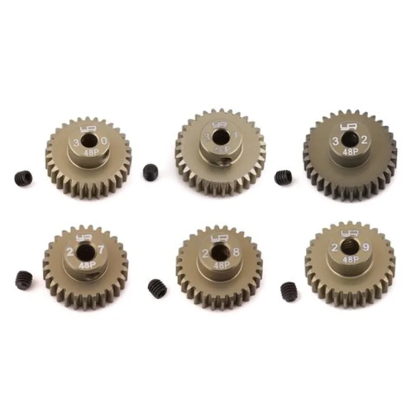 Yeah Racing YEAMG48027032 Hard Coated 48P Aluminum Pinion Gear Set (27, 28, 29, 30, 31, 32T) (3.17mm Bore)
