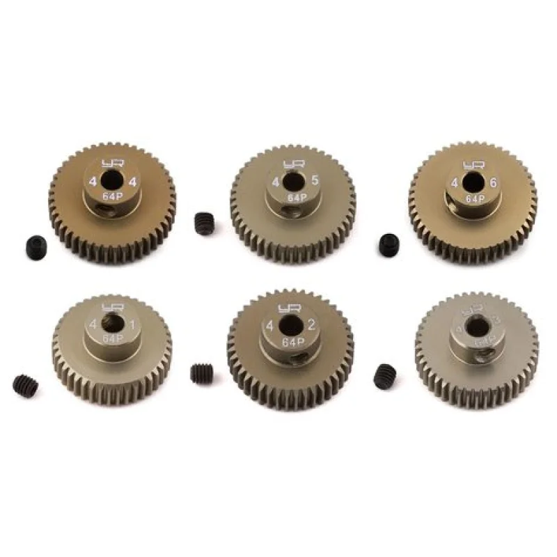 Yeah Racing YEAMG64041046  Hard Coated 64P Aluminum Pinion Gear Set (41, 42, 43, 44, 45, 46T) (3.17mm Bore)