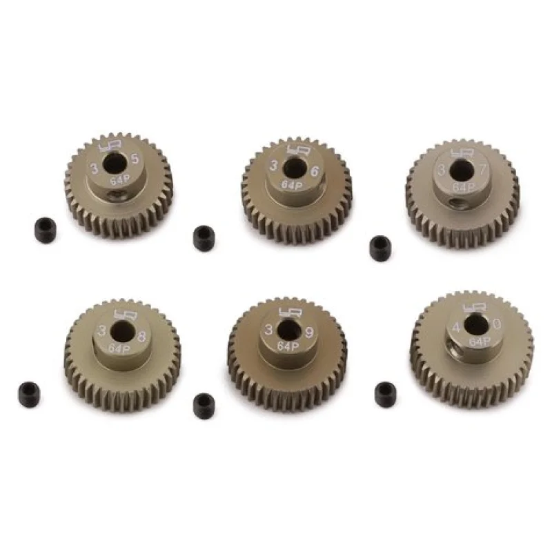 Yeah Racing YEAMG64035040 Hard Coated 64P Aluminum Pinion Gear Set (35, 36, 37, 38, 39, 40T) (3.17mm Bore)