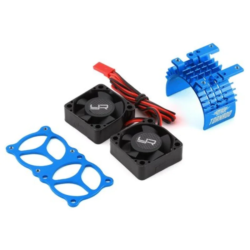 Yeah Racing  YEAYA0643BU Aluminum 540/550 Motor Heat Sink w/Twin Tornado Fans (Blue)